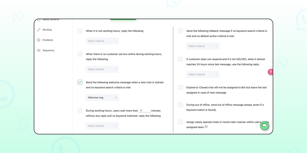 Screenshot showing how you can set a default action on Wati