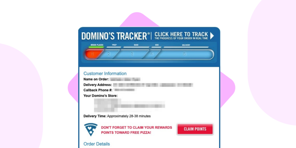 Domino's Email confirming order