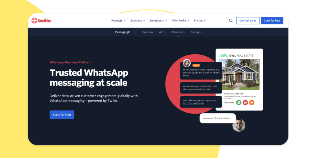 Screenshot of Twilio's WhatsApp Service Page