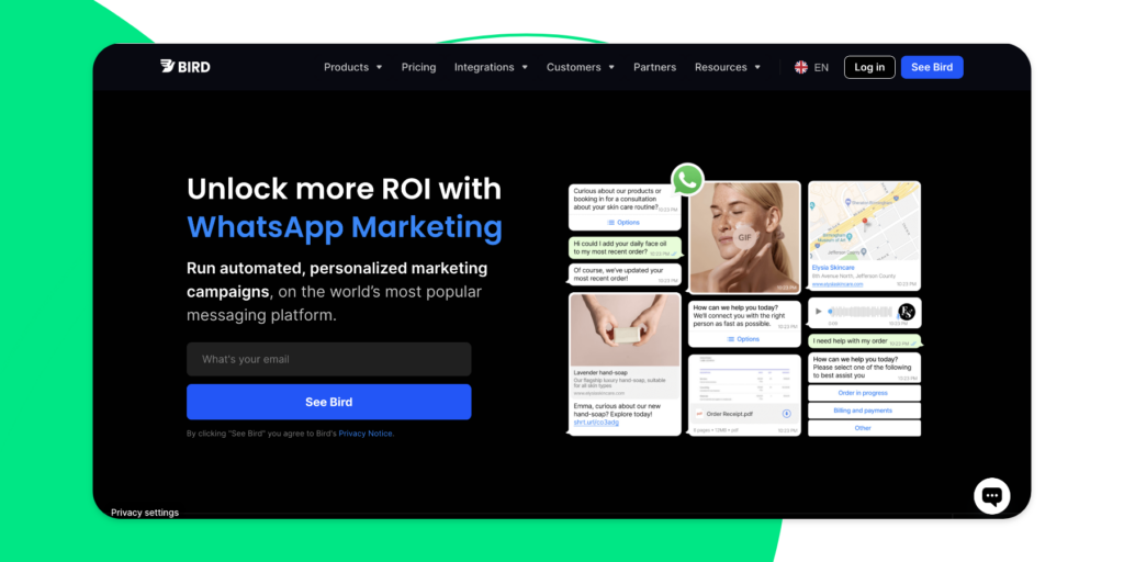 Homepage of Messagebird