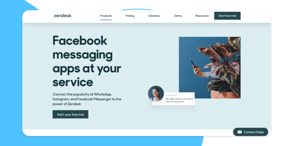 Screenshot of Zendesk's Meta service page