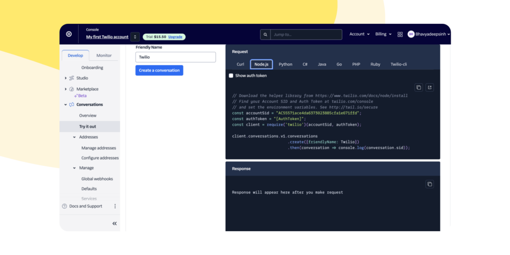Twilio's user interface