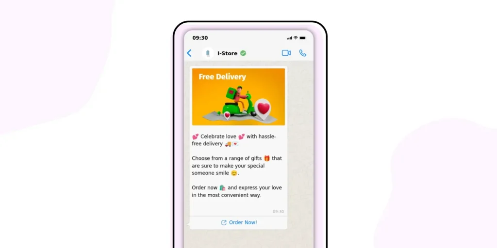 Free Delivery message as Valentine's Day WhatsApp Template